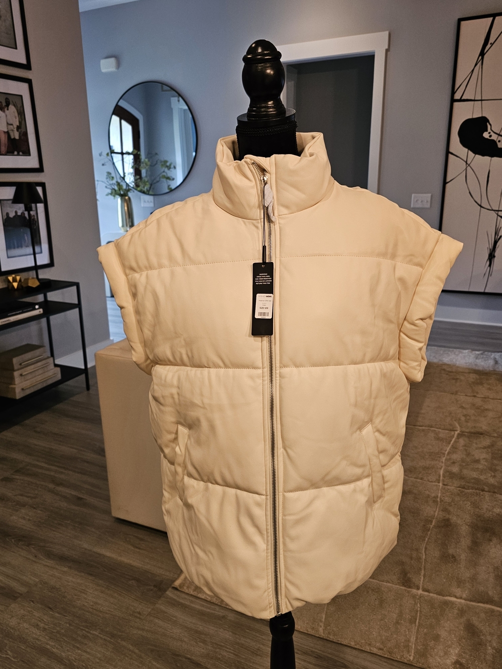 Fashion Nova Cream Sleeveless Puffer Jacket
